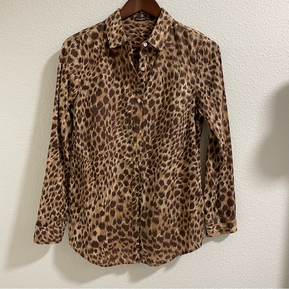 J. McLaughlin Brown Leopard Print Button Down Shi… - image 1